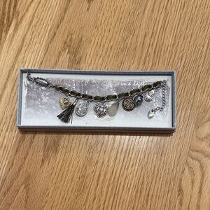 Silver tone Charm Bracelet with Tassel